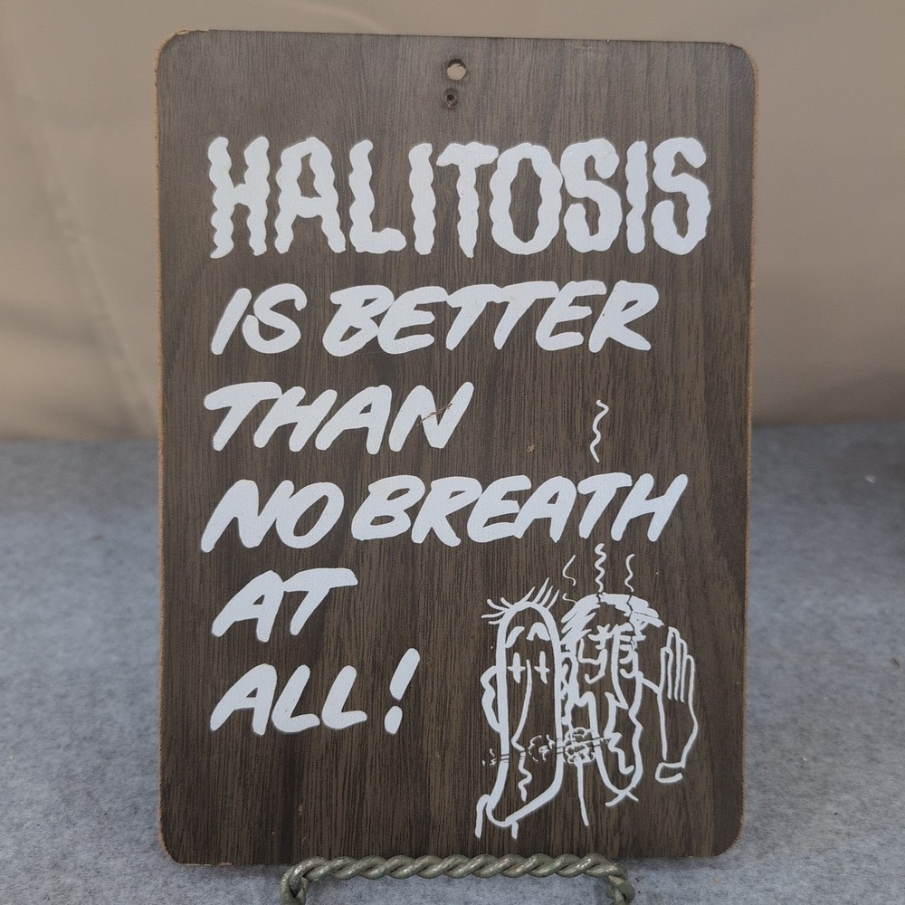 VTG 1968-73 Pressboard KMart Wall Sign Plaque Halitosis Breath Humorous Quote - Picture 1 of 2